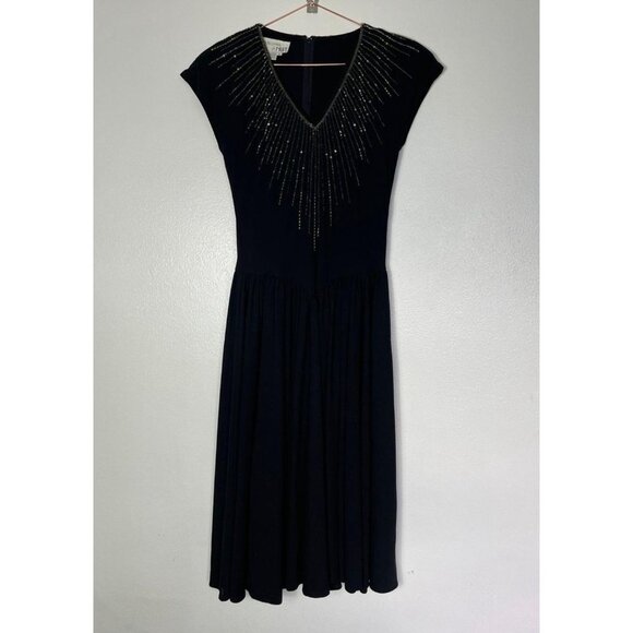Vintage Ricki Lang Nuit Womens V-Neck Beaded Sequin Bodice Dress Black Sz 8 - Picture 8 of 9